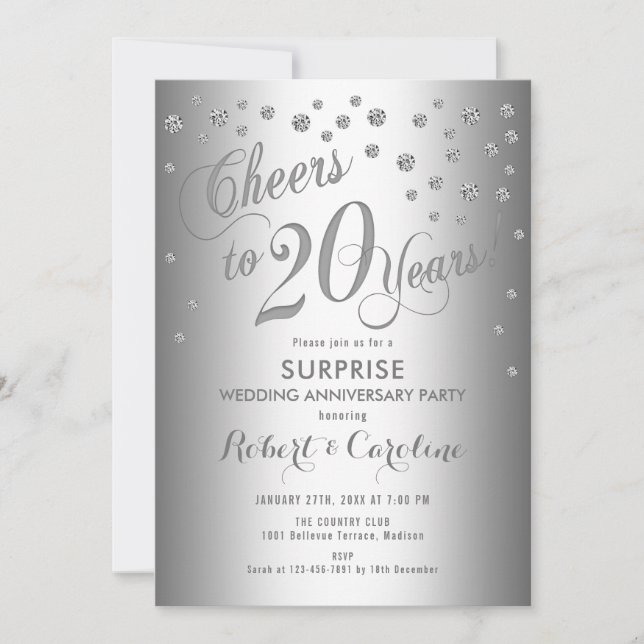 Surprise 20th Wedding Anniversary - Silver Invitation (Front)