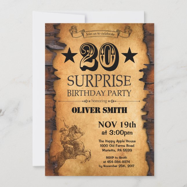Surprise 20th Western Birthday Invitation (Front)