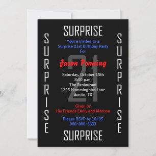 Surprise 21e anniversaire Invitation de fête 21