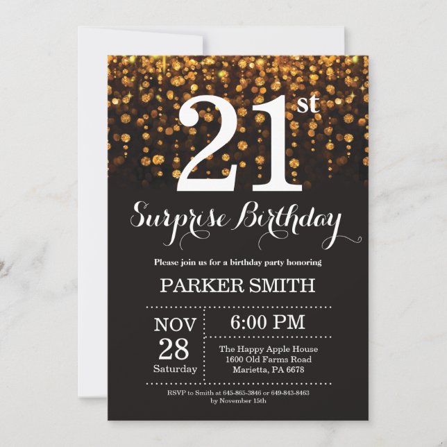 Surprise 21e anniversaire Invitation Parties scint (Devant)