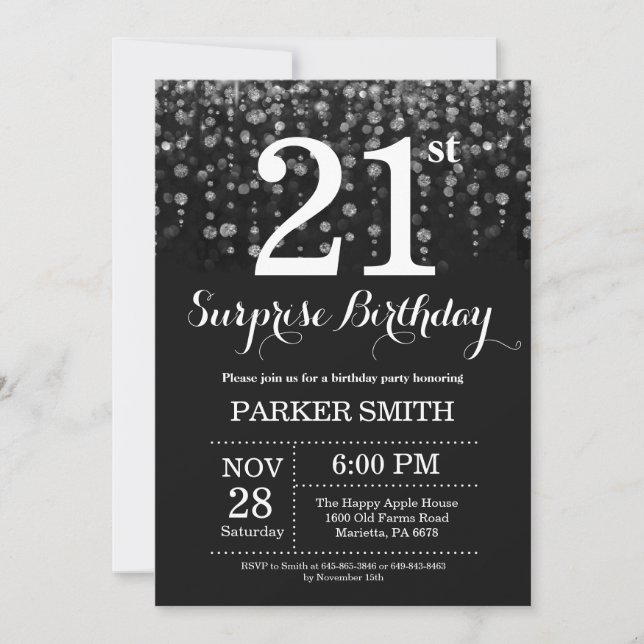 Surprise 21e anniversaire Invitation Parties scint (Devant)