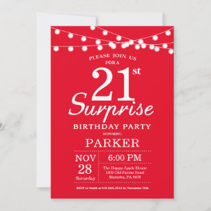 Surprise 21e anniversaire Invitation Rouge