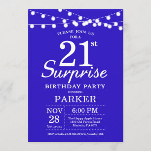 Surprise 21e anniversaire Invitation Royal Blue