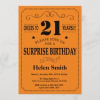 Surprise 21st Birthday Black and Orange