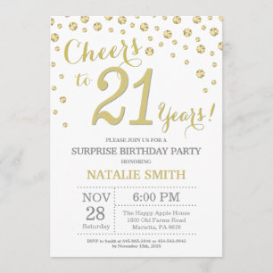 Surprise 21st Birthday Gold Glitter Diamond Invitation