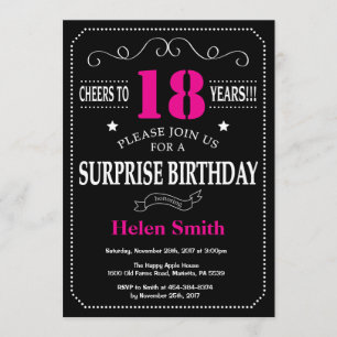 Surprise 21st Birthday Hot Pink and Black Invitation