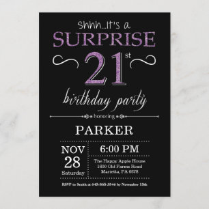 Surprise 21st Birthday Invitation Black and Purple