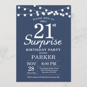 Surprise 21st Birthday Invitation Blue