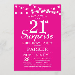 Surprise 21st Birthday Invitation Hot Pink