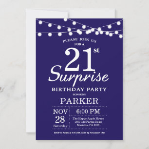 Surprise 21st Birthday Invitation Navy Blue