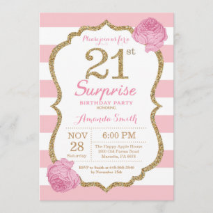 Surprise 21st Birthday Invitation Pink and Gold