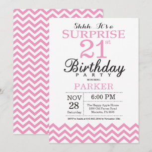 Surprise 21st Birthday Invitation Pink Chevron