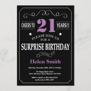 Surprise 21st Birthday Invitation Purple and Black