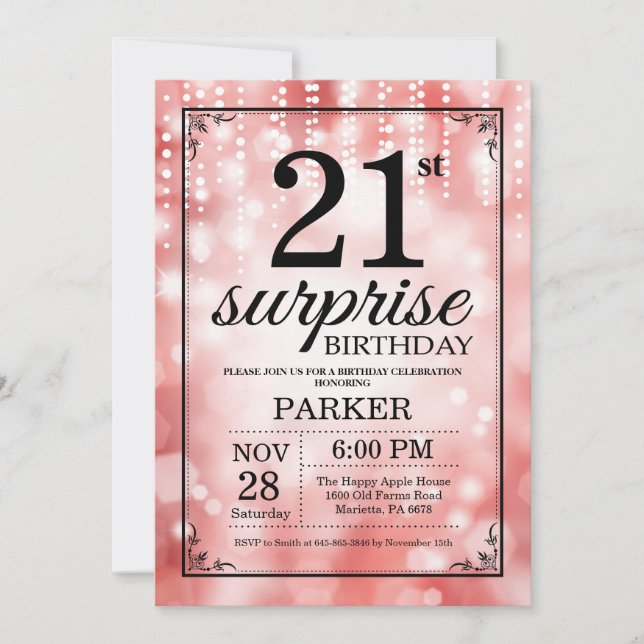 Surprise 21st Birthday Invitation Red Glitter (Front)