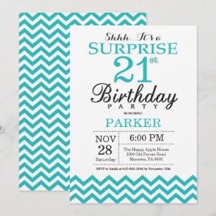 Surprise 21st Birthday Invitation Teal Chevron