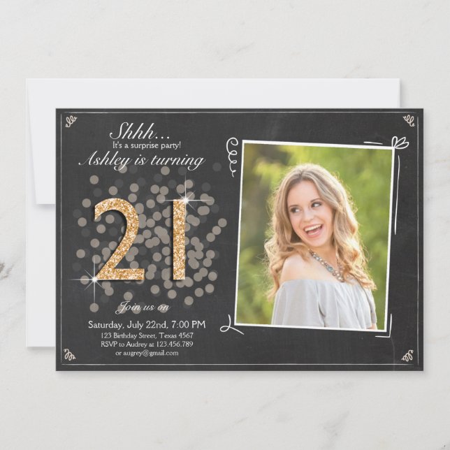 Surprise 21st birthday invite Chalkboard vintage (Front)
