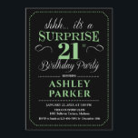 Surprise 21st Birthday Party - Black Green Invitation<br><div class="desc">Surprise 21st Birthday Party Invitation.
Simple classy design in black,  green and white. Featuring an elegant script font. Surprise bday celebration for man or woman. Can be customized into any age!</div>