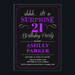 Surprise 21st Birthday Party - Black Purple Invitation<br><div class="desc">Surprise 21st Birthday Party Invitation.
Simple classy design in black,  purple and white. Featuring an elegant script font. Surprise bday celebration for man or woman. Can be customized into any age!</div>