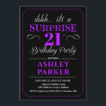 Surprise 21st Birthday Party - Black Purple Invitation<br><div class="desc">Surprise 21st Birthday Party Invitation.
Simple classy design in black,  purple and white. Featuring an elegant script font. Surprise bday celebration for man or woman. Can be customized into any age!</div>