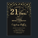 Surprise 21st Birthday Party - Gold Black Invitation<br><div class="desc">Surprise 21st Birthday Party Invitation.
Elegant design in black and faux glitter gold . Features script font and diamonds confetti. Cheers to 21 Years! Message me if you need further customization.</div>