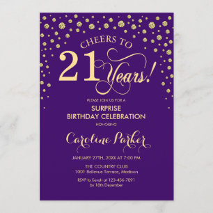 Surprise 21st Birthday Party - Purple Gold Invitation