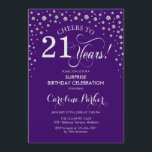 Surprise 21st Birthday Party - Purple Silver Invitation<br><div class="desc">Surprise 21st Birthday Party Invitation.
Elegant design in purple and faux glitter silver. Features script font and diamonds confetti. Cheers to 21 Years! Message me if you need further customization.</div>