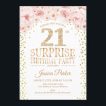 Surprise 21st Birthday Party - White Gold Pink Invitation<br><div class="desc">Surprise 21st Birthday Party Invitation.
Elegant design in faux glitter gold,  white and pink. Features confetti,  script font and watercolor blush pink flowers. Message me if you need further customization.</div>
