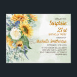 Surprise 21st Birthday Sunflowers Eucalyptus Postcard<br><div class="desc">Elegant,  country-style yellow sunflowers and green leaves Surprise 21st birthday party invitation for women.  You can customize the text on this card for a birthday party for any age you are celebrating</div>
