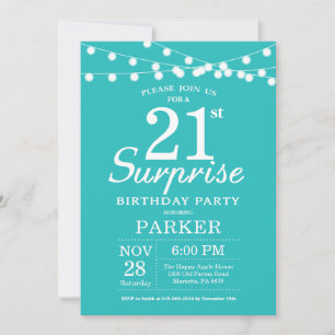 Surprise 21st Birthday Teal Aqua Turquoise Invitation