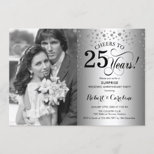 Surprise 25th Anniversary with Photo Silver Black Invitation