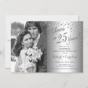 Surprise 25th Anniversary with Photo - Silver Invitation