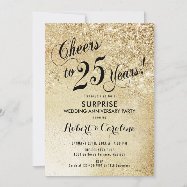 Surprise 25th Wedding Anniversary - Gold Invitation (Front)