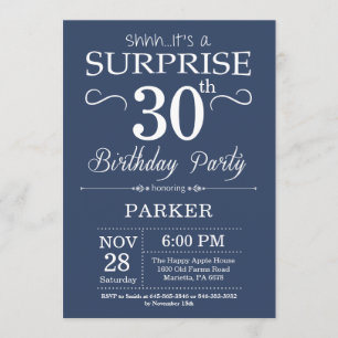 Surprise 30e anniversaire Invitation Bleu et Blanc