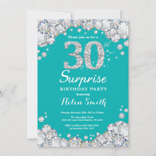 Surprise 30e anniversaire Invitation Turquoise et