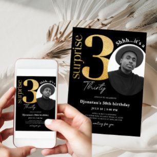 Surprise 30ème Black Gold Invitation photo