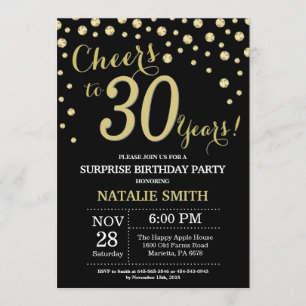 Surprise 30th Birthday Black and Gold Diamond Invitation