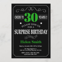 Surprise 30th Birthday Black and Green Chalkboard