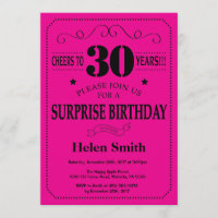 Surprise 30th Birthday Black and Hot Pink