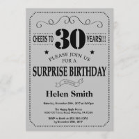 Surprise 30th Birthday Black and Silver Grey