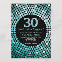 Surprise 30th Birthday Black and Teal Glitter