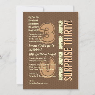 SURPRISE 30th Birthday Brown Tan Ivory V8 Invitation