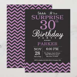 Surprise 30th Birthday Invitation Black and Purple