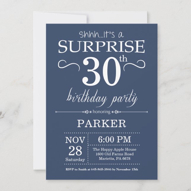 Surprise 30th Birthday Invitation Blue (Front)