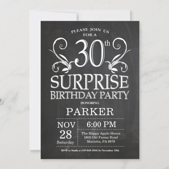 Surprise 30th Birthday Invitation Chalkboard (Front)