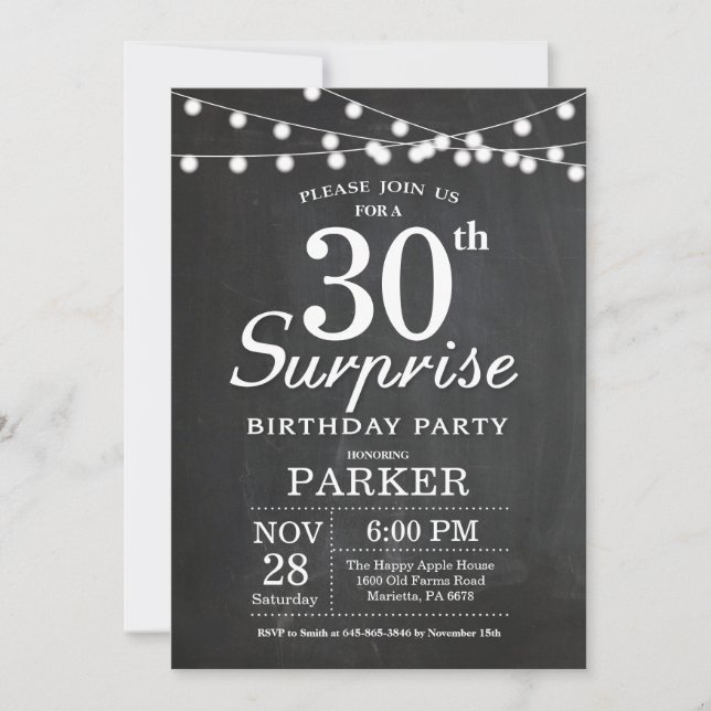 Surprise 30th Birthday Invitation Chalkboard (Front)