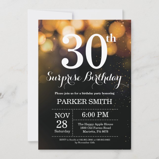 Surprise 30th Birthday Invitation Gold Glitter (Front)