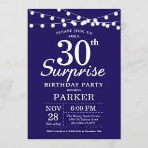 Surprise 30th Birthday Invitation Navy Blue