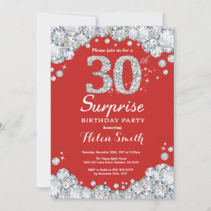 Surprise 30th Birthday Invitation Silver Diamond