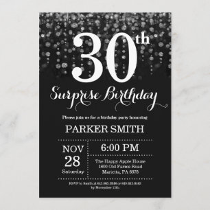 Surprise 30th Birthday Invitation Silver Glitter