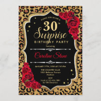 Surprise 30th Birthday - Leopard Black Gold Red